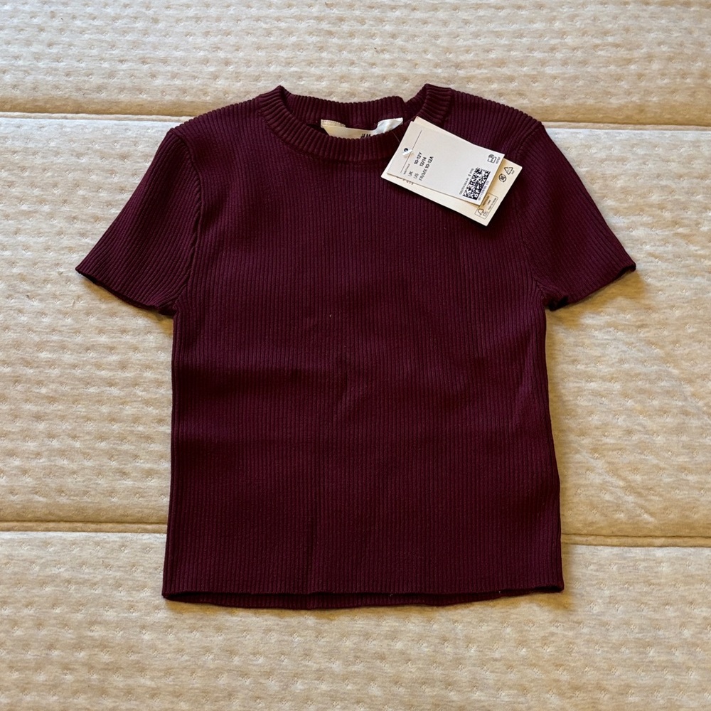H&M Girls Burgundy Ribbed Top